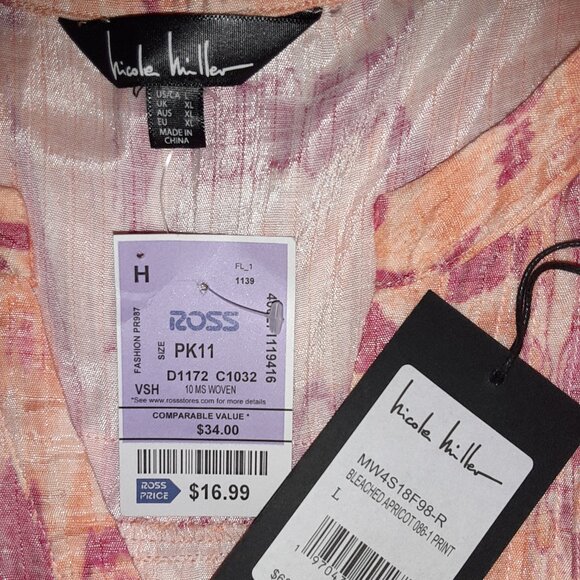 NWT Nicole Miller LS Soft Summer Blouse in Orange & Raspberry * Shimmer * L * - Picture 2 of 7